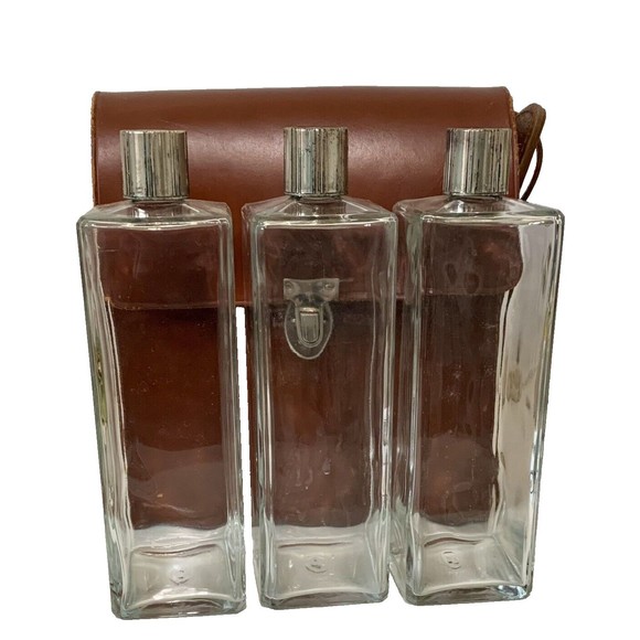Vtg 1950s Homa TRAVEL BAR Brown Leather Case /w Bottles Scotch, Rye, & Bourbon - Picture 4 of 10